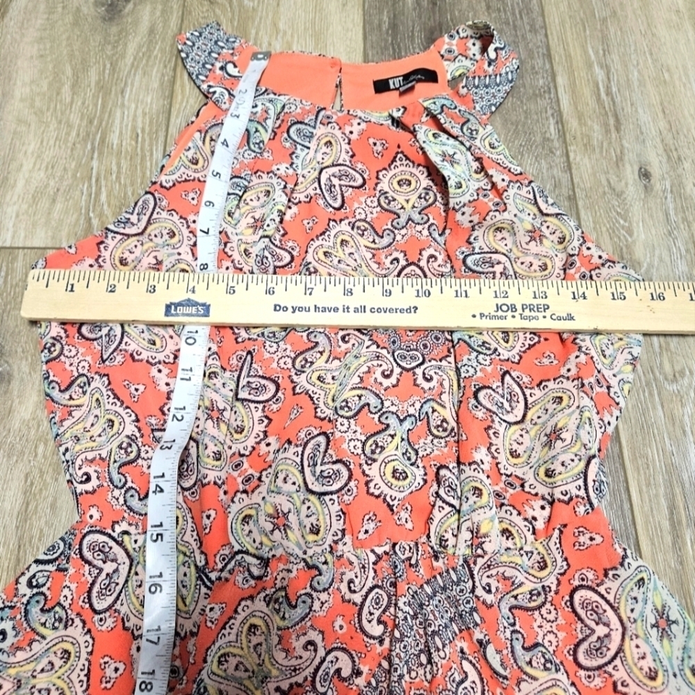 Kut From The Kloth Paisley Sundress Handkerchief Hem Fit & Flare Women's 4 Coral - Picture 3 of 8